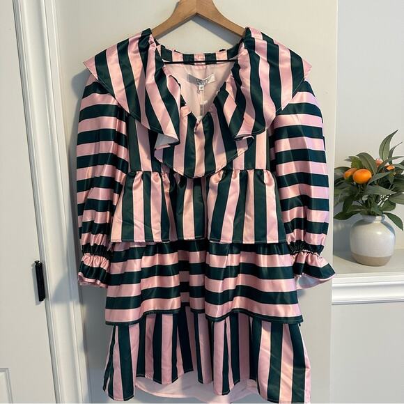 Crosby by Mollie Burch Pink Green Ruffle Mini Dress XS - Picture 7 of 9